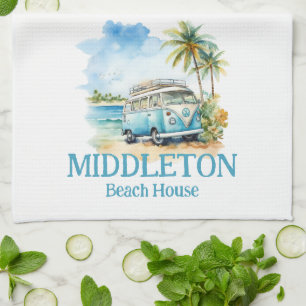 Tropical Island Retro Blue Bus  Tea Towel