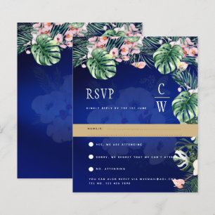 Tropical Island Royal Blue Flowers Leaves Wedding