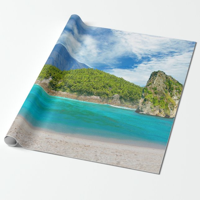 Tropical Island Sandy Beach Palm Tree Paradise Wrapping Paper (Unrolled)