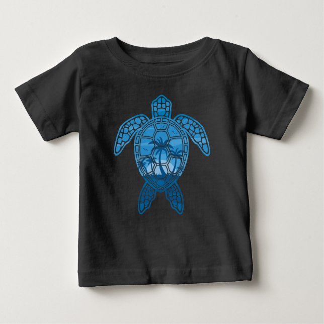 Tropical Island Sea Turtle Design in Blue Baby T-Shirt (Front)