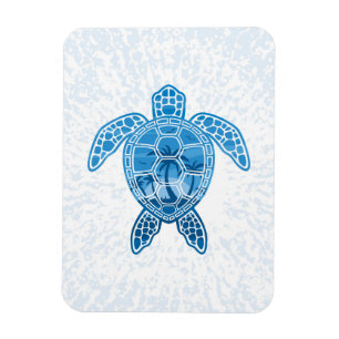 Tropical Island Sea Turtle Design in Blue Magnet