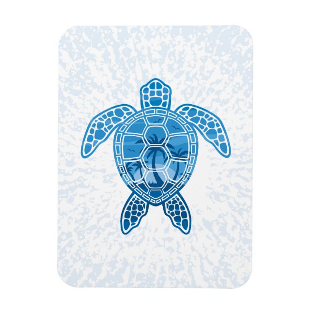Tropical Island Sea Turtle Design in Blue Magnet (Vertical)