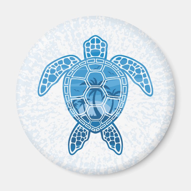 Tropical Island Sea Turtle Design in Blue Magnet (Front)