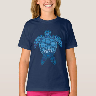 Tropical Island Sea Turtle Design in Blue T-Shirt