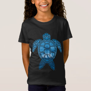 Tropical Island Sea Turtle Design in Blue T-Shirt