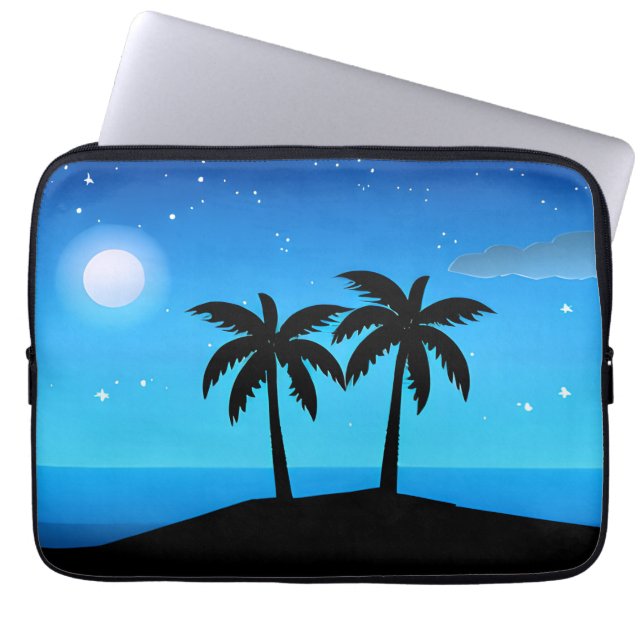 Tropical Island Silhouette with Moon and Stars Laptop Sleeve (Front)