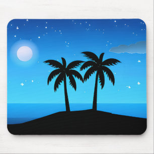 Tropical Island Silhouette with Moon and Stars Mouse Pad