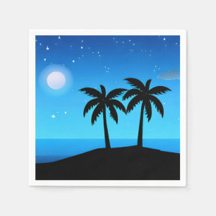 Tropical Island Silhouette with Moon and Stars    Napkin
