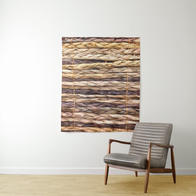 tropical island style beach rustic woven wicker tapestry (In Situ)