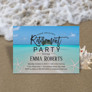 Tropical Island Summer Starfish Beach Retirement Invitation