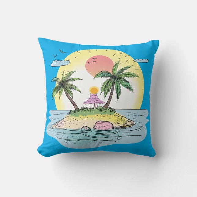 Tropical Island Sunset Decorative Pillow (Front)