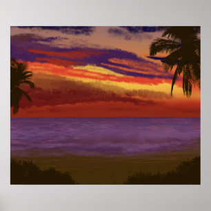 Tropical Island Sunset Digital Art Poster