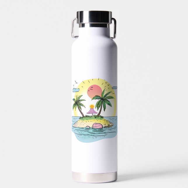 Tropical Island Sunset Drinkware Water Bottle (Front)