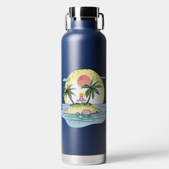 Tropical Island Sunset Drinkware Water Bottle (Front)