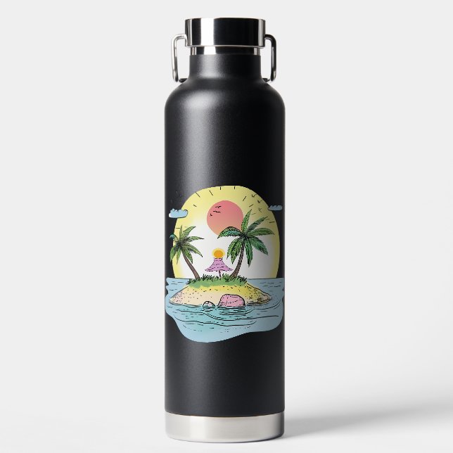 Tropical Island Sunset Drinkware Water Bottle (Front)