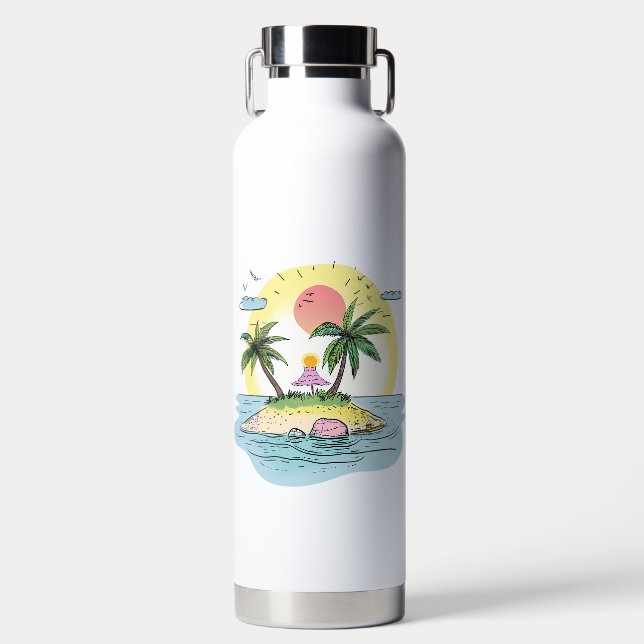 Tropical Island Sunset Drinkware Water Bottle (Front)