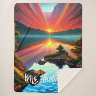 Tropical Island Sunset over Clear Ocean Sherpa Blanket