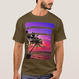 Tropical Island Sunset Palm Trees Ocean Beach Wave T-Shirt