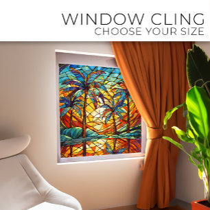 Tropical Island Sunset Stained glass art