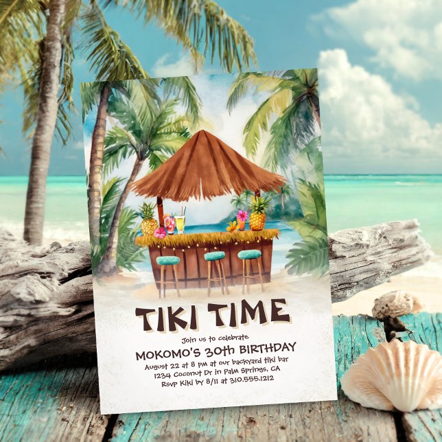 Tropical Island Tiki Bar Beach Birthday Invitation (Creator Uploaded)