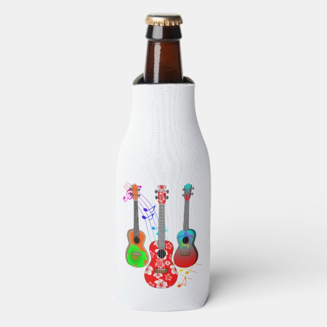 Tropical Island Ukulele Player Music Bottle Cooler (Bottle Front)