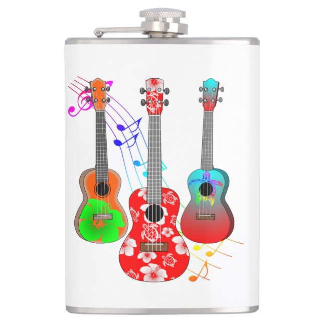 Tropical Island Ukulele Player Music Hip Flask (Front)