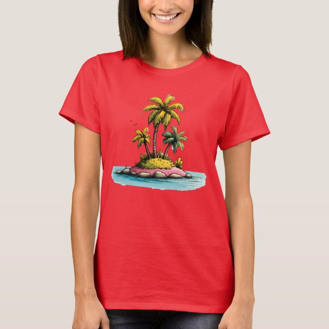 Tropical Island Vibes Palm Tree Graphic T-Shirt (Front)