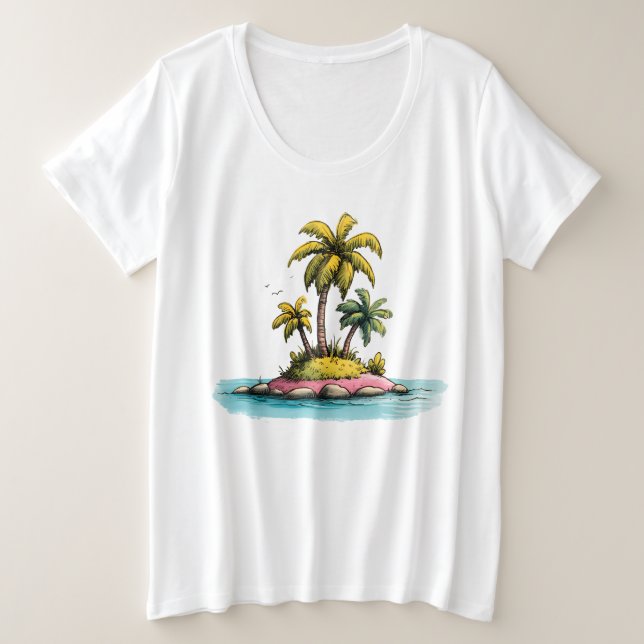 Tropical Island Vibes Palm Tree Graphic T-Shirt Plus Size T-Shirt (Design Front)