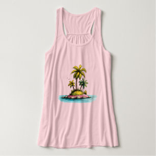 Tropical Island Vibes Palm Tree Graphic T-Shirt Singlet
