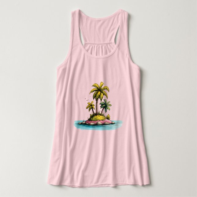 Tropical Island Vibes Palm Tree Graphic T-Shirt Singlet (Design Front)