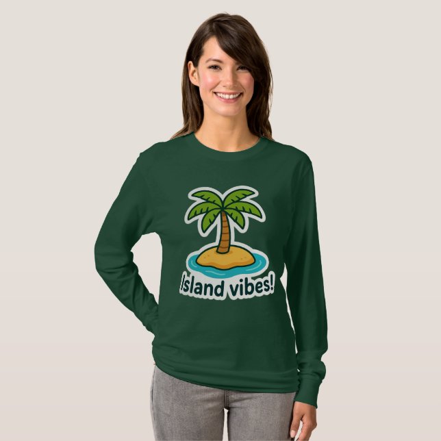 Tropical Island Vibes Palm Tree Sticker T-Shirt (Front Full)