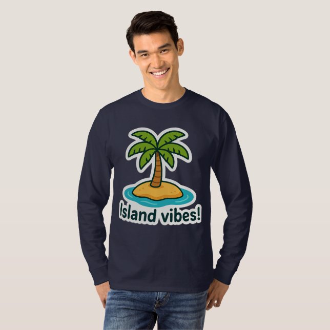 Tropical Island Vibes Palm Tree Sticker T-Shirt (Front Full)