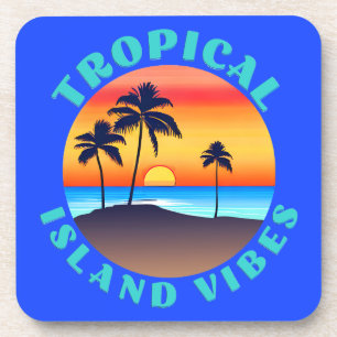Tropical Island Vibes, Sunset with Palm Trees Coaster