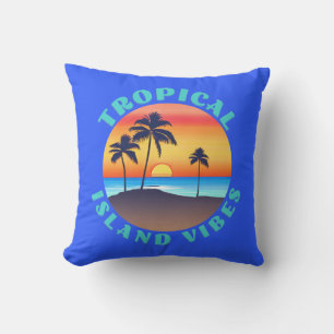 Tropical Island Vibes, Sunset with Palm Trees Cushion