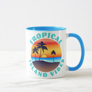 Tropical Island Vibes, Sunset with Palm Trees Mug