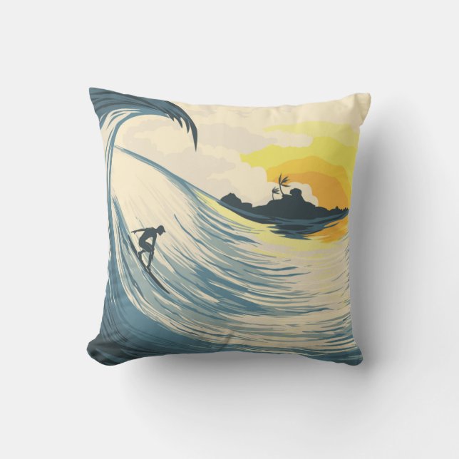 Tropical island wave and surfer at sunset cushion (Front)
