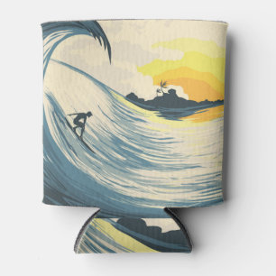 Tropical island, wave, surfer sunset. can cooler
