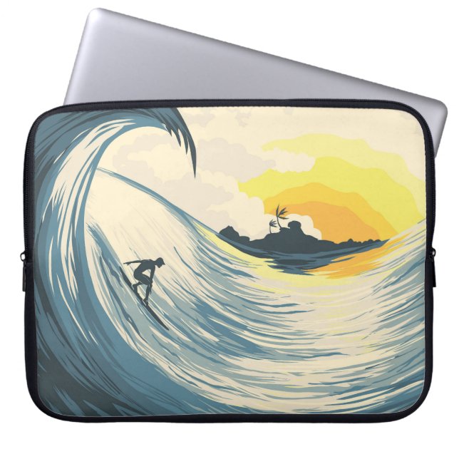Tropical island, wave, surfer sunset. laptop sleeve (Front)