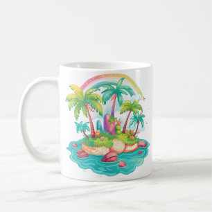Tropical Island with Palm Trees and Rainbow Coffee Mug