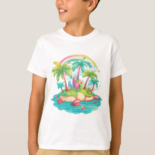 Tropical Island with Palm Trees and Rainbow T-Shirt