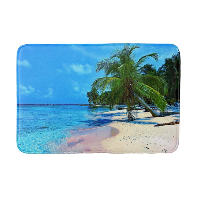 Tropical Island With Palm Trees And Sandy Beach Po Bath Mat (Front)