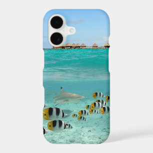 Tropical island with shark iphone X case