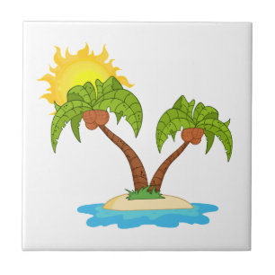 Tropical Island with Two Palm Trees Tile