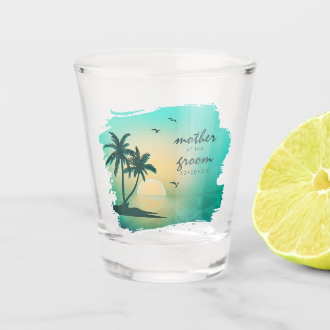 Tropical Isle Mother of the Groom Teal ID581 Shot Glass (Front)