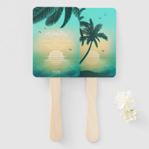 Tropical Isle Sunrise Wedding Ceremony Teal ID581 Hand Fan