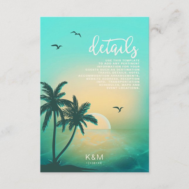 Tropical Isle Sunrise Wedding  Details Teal ID581 Enclosure Card (Front)