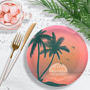 Tropical Isle Sunrise Wedding Pink ID581 Paper Plate