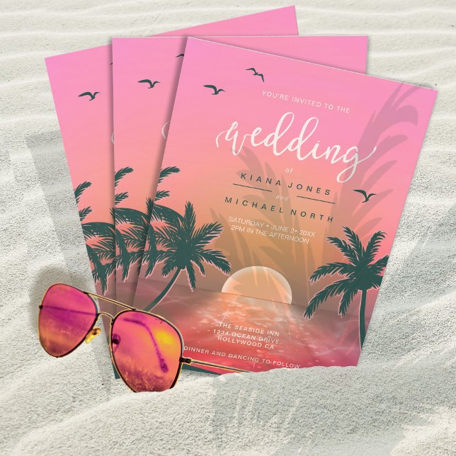 Tropical Isle Sunrise Wedding Pink L2 Arch ID581 Invitation (Creator Uploaded)