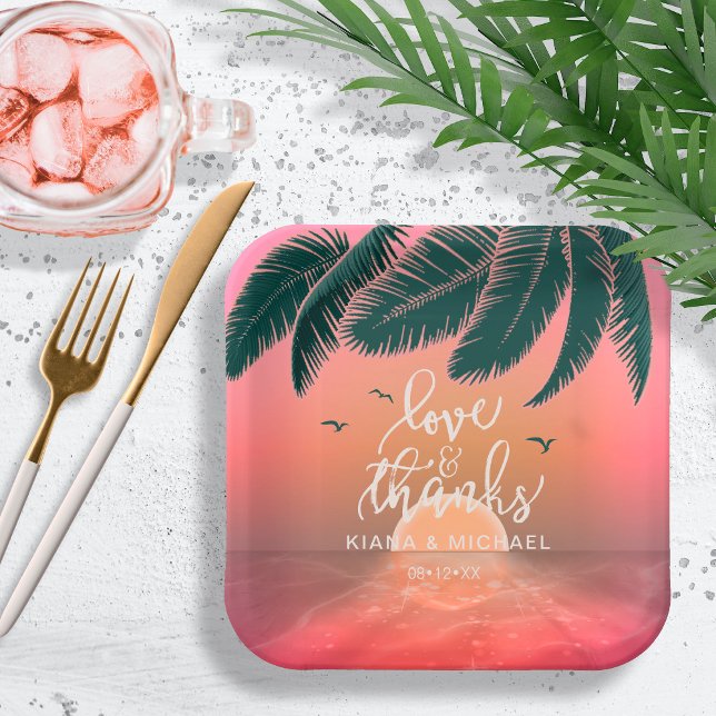 Tropical Isle Sunrise Wedding Pink V2 ID581 Paper Plate (Creator Uploaded)