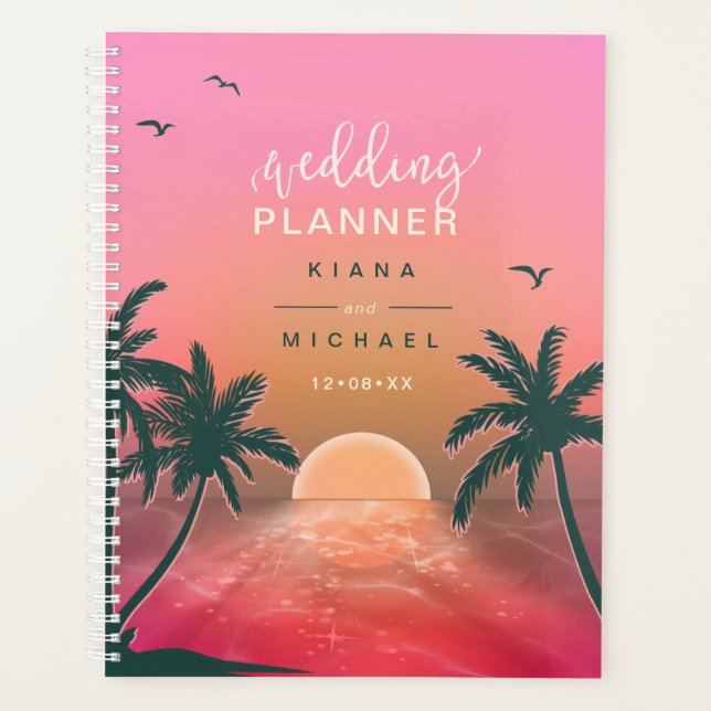 Tropical Isle Sunrise Wedding Plans Pink L2 ID581 Planner (Front)